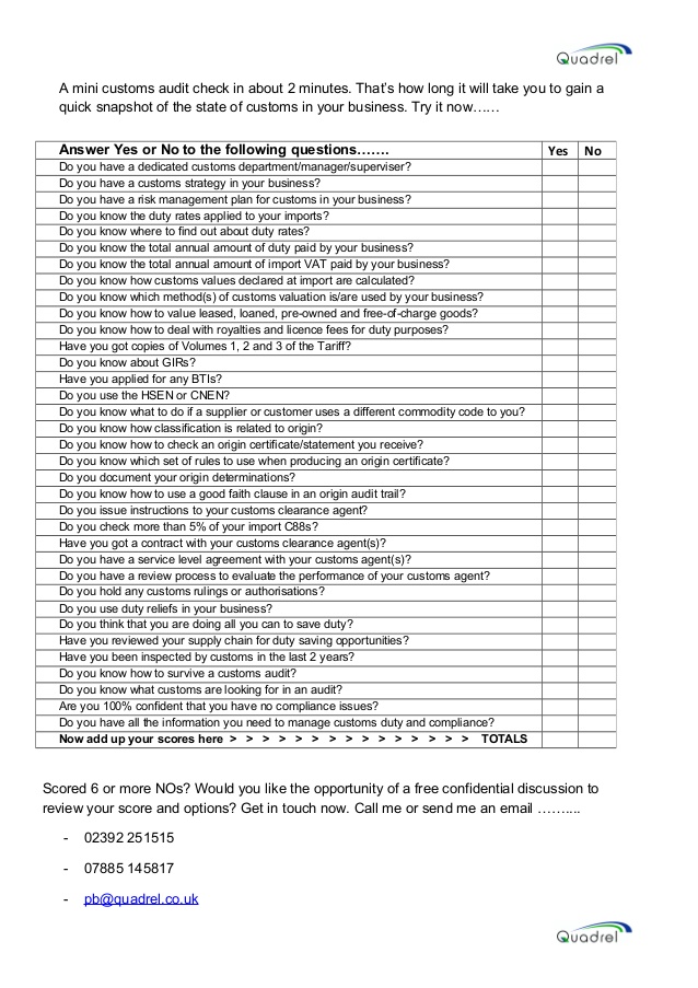 export compliance audit checklist template